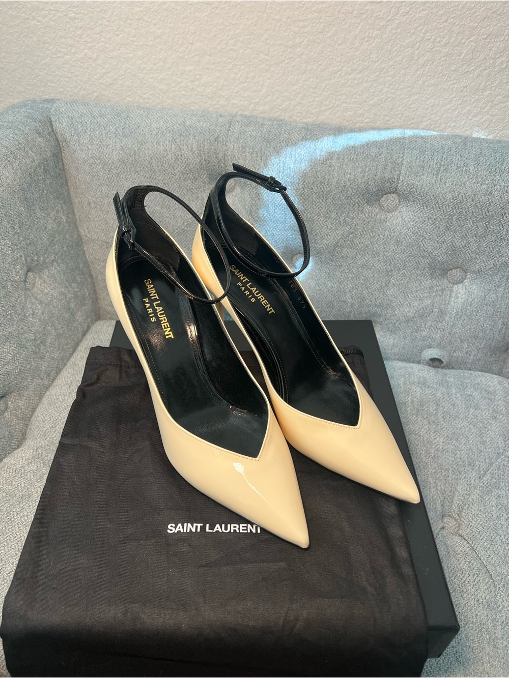 Saint Laurent Zoe Shiny Ankle-Strap Pumps